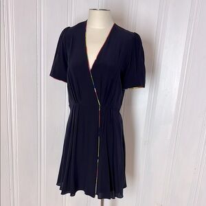 PAUL SMITH Silk Dress, Size EU 42 (L), Navy with Rainbow Trim